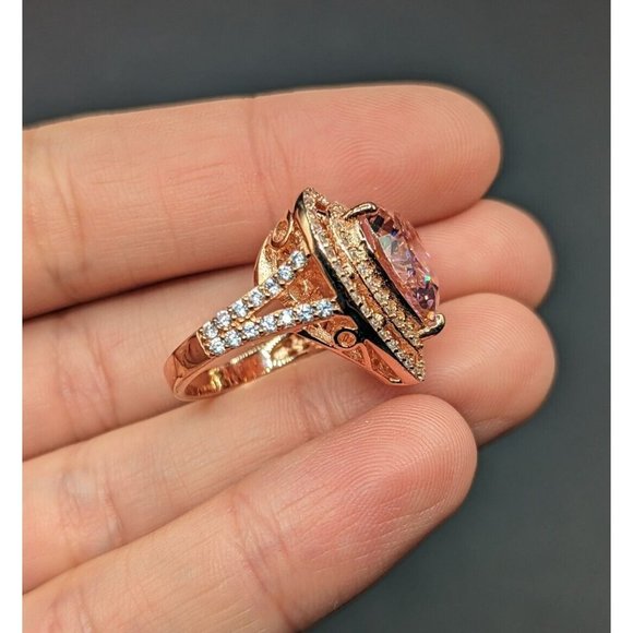 Designer Signed W Sterling Silver 925 Rose Gold Plated Pink Heart Halo Ring Sz 6 - Picture 11 of 12